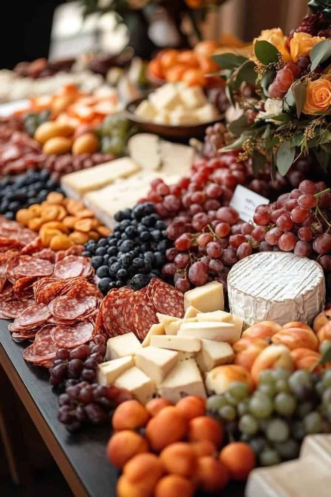 cheese boards, grapes and organic meats