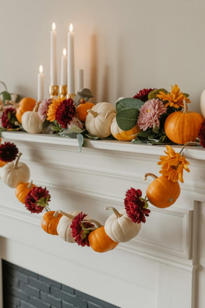 pumpkin fall banner on a white mantle