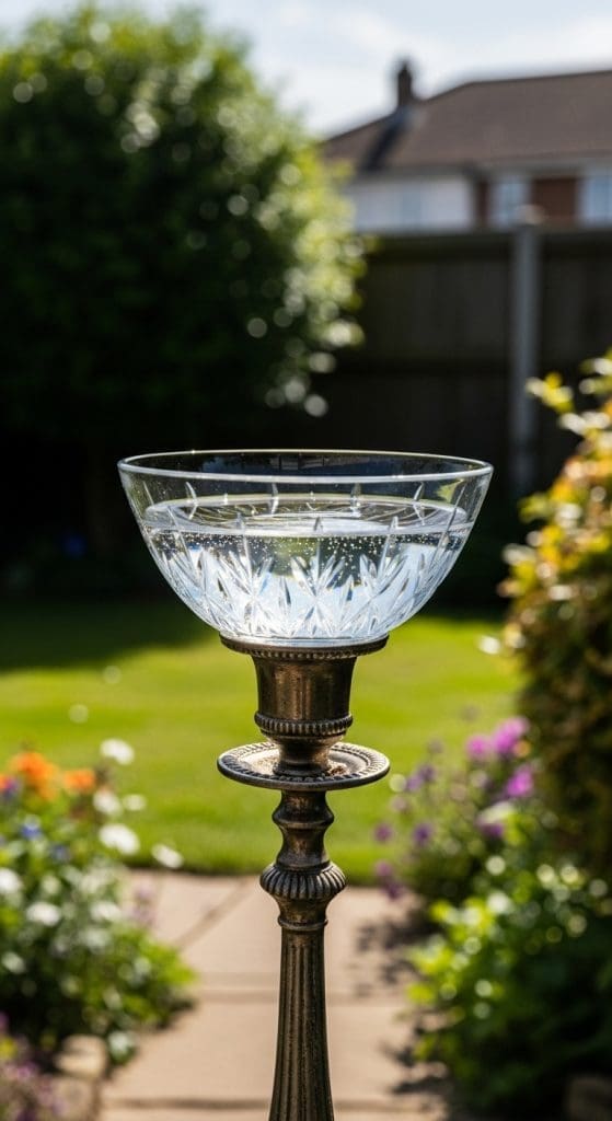 candle stick as bird bath 