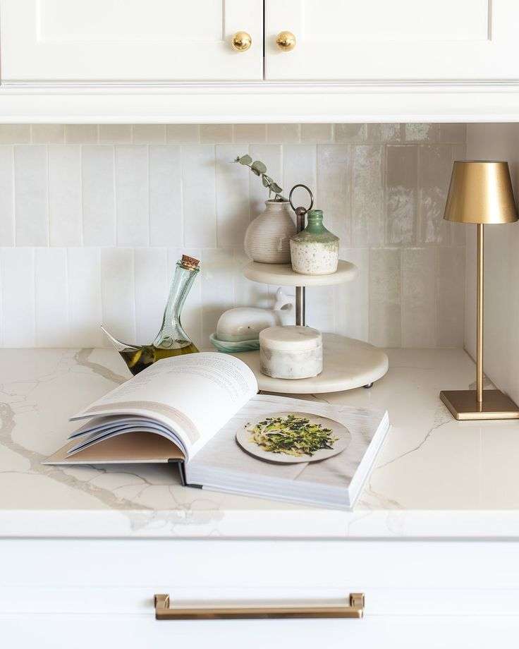 open cookbook on a kitchen counter