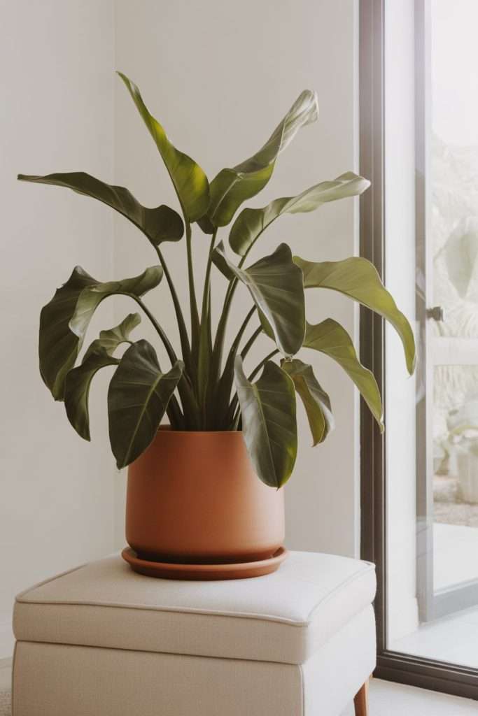 large plant on ottoman tray