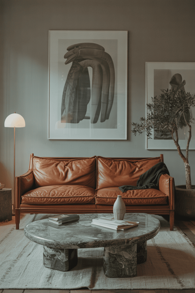 Leather Couch Decor Idea for using an contemporary coffee table as a focal point