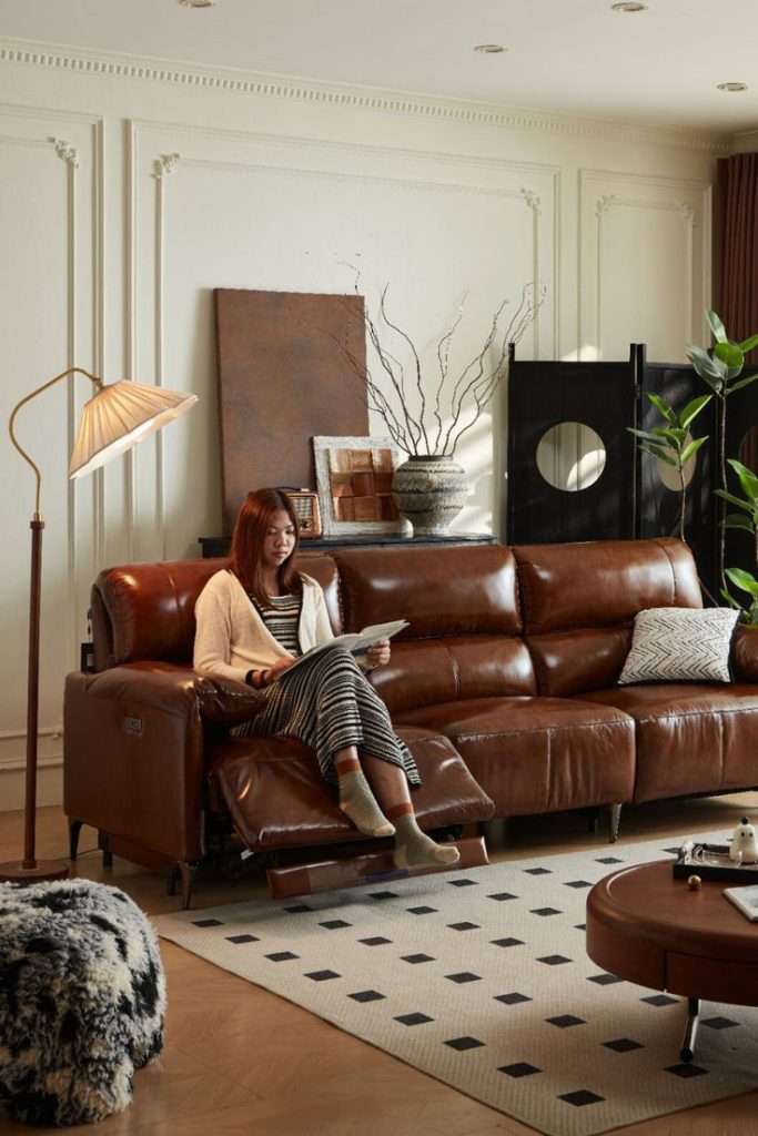 Leather Couch Decor Idea for using statement lighting