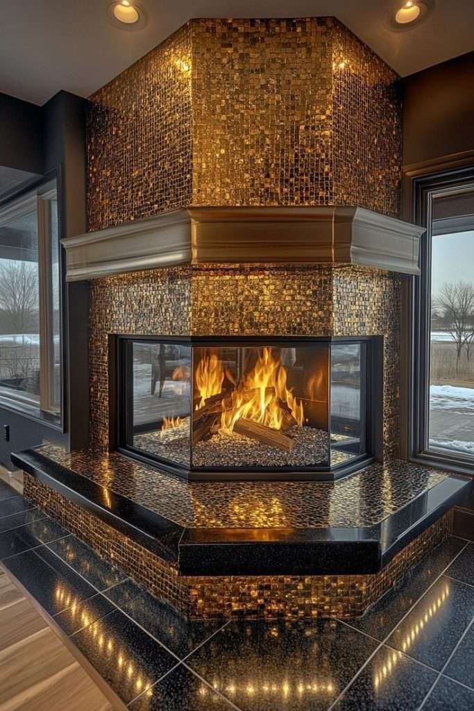 metallic tiles Fireplace Wall Ideas