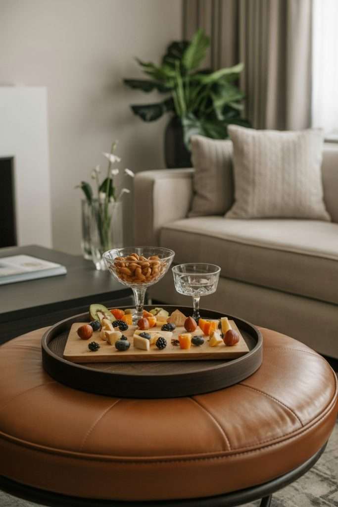 fruit and nut platter on ottoman tray