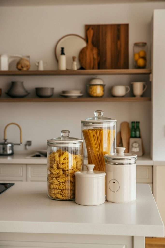 mason jars with pasta and grains