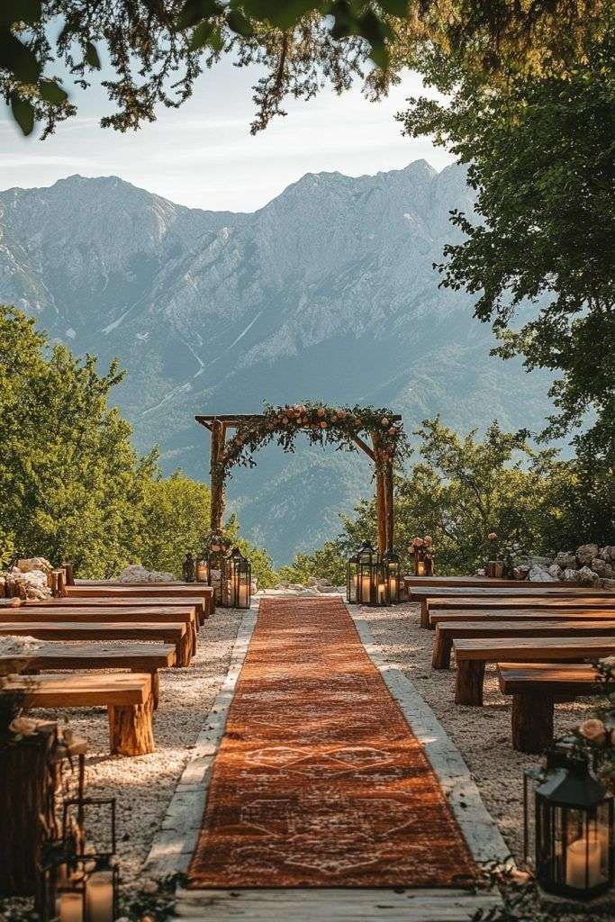 wedding set up at mountains earthy wedding ideas