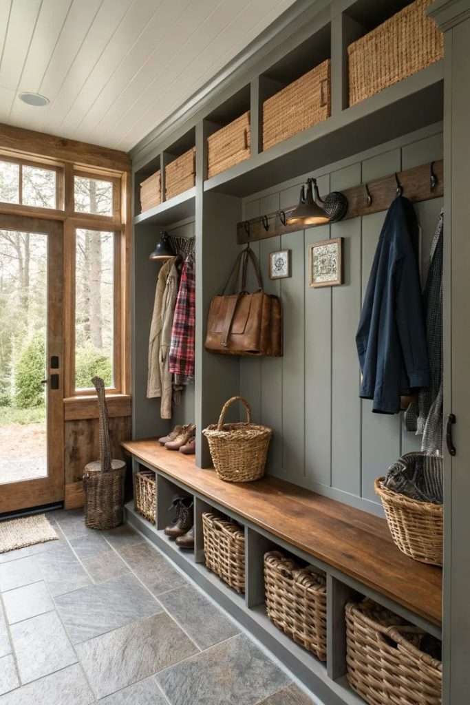 mudroom with coat hangers and lockers