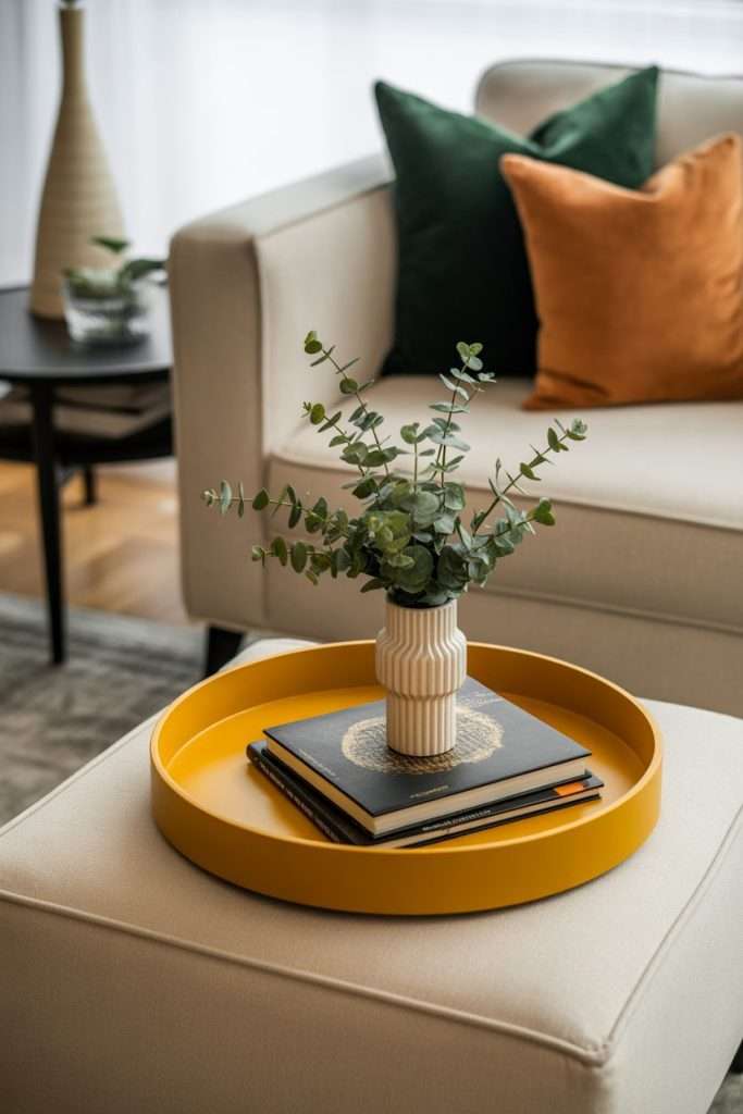 mustard yellow ottoman tray ideas