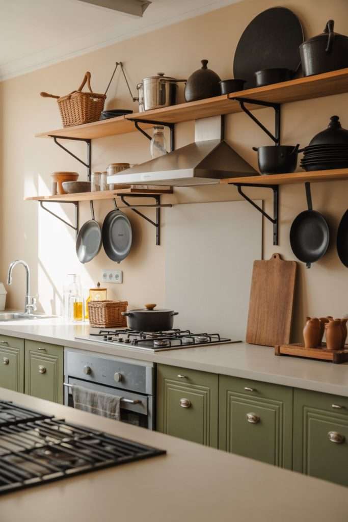 open shelves with different cookwear