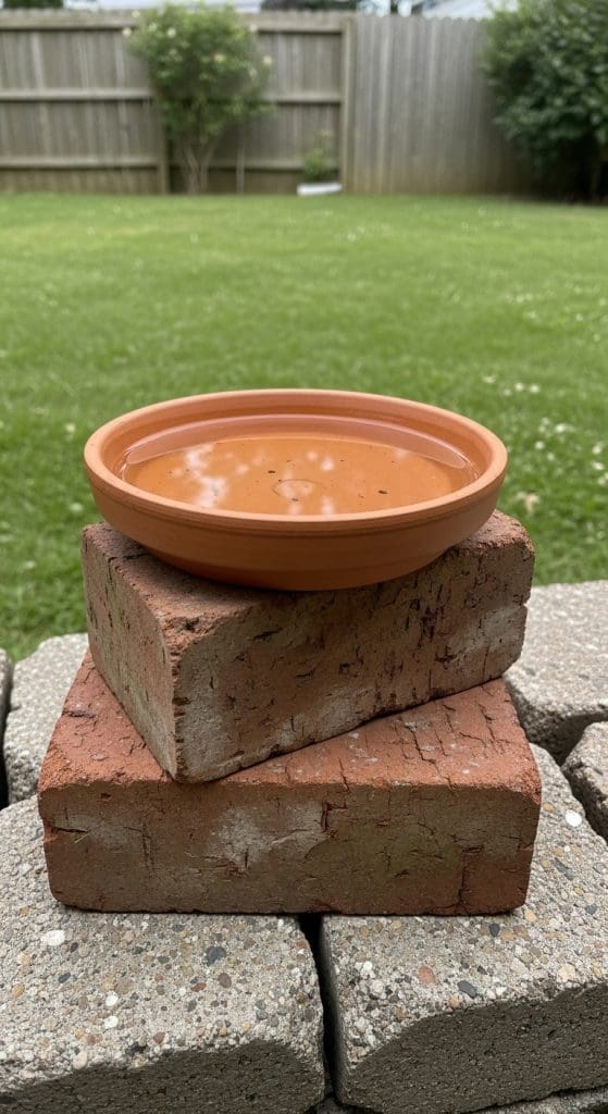 terracotta saucers as bird bath 
