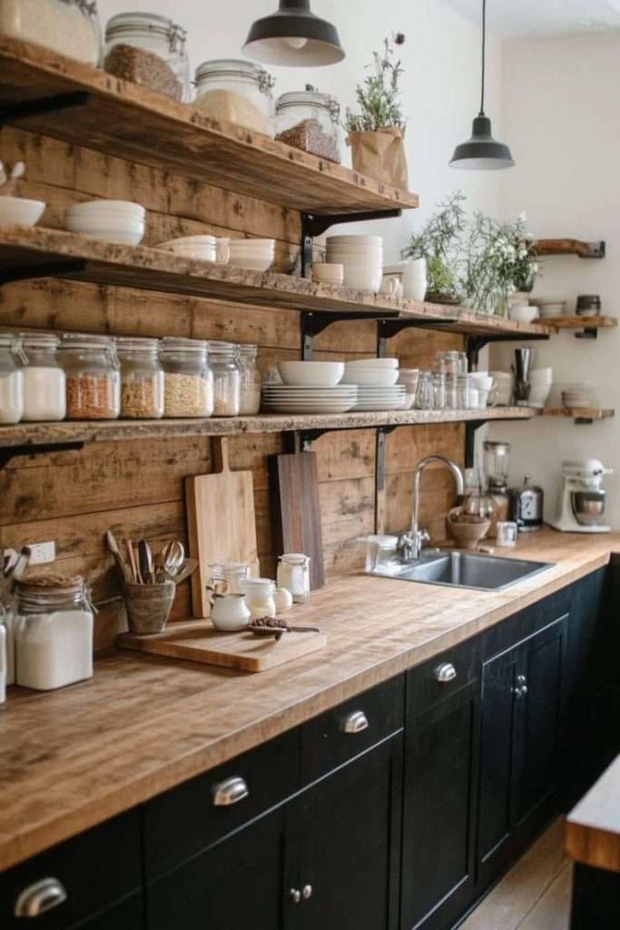 Reclaimed wood instantly adding character and texture to kitchen