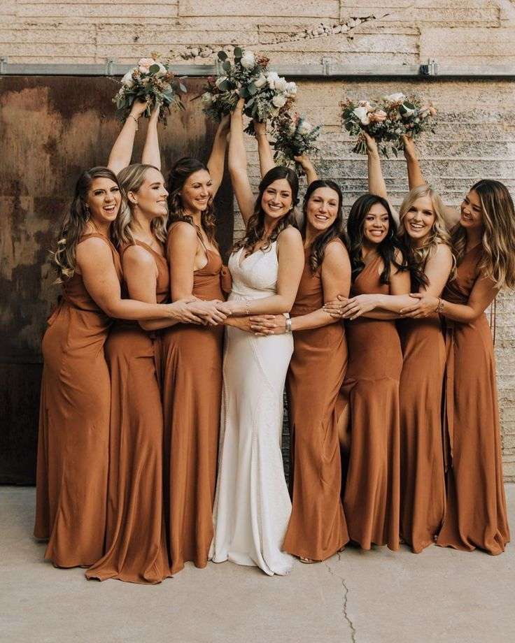 Rust-colored bridesmaid dresses
