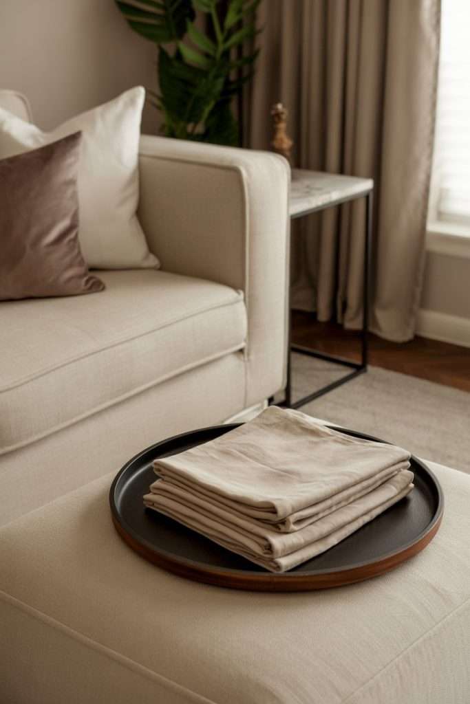 linen on ottoman tray