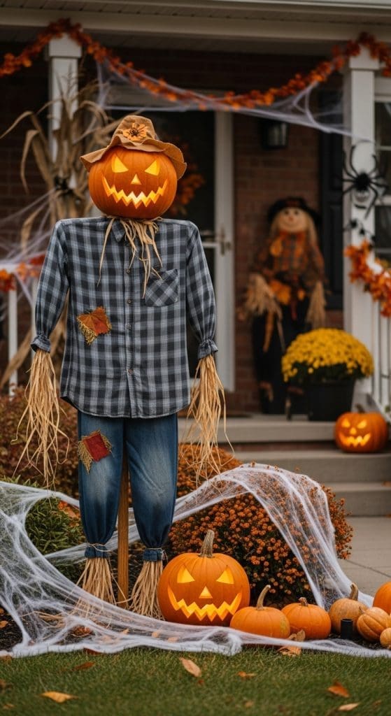 scarecrow on the front porch for halloween