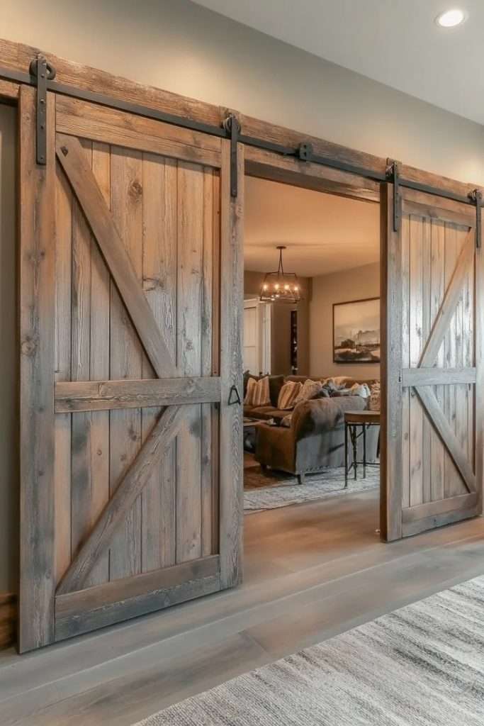 sliding barn doors in a Farmhouse Barndominium