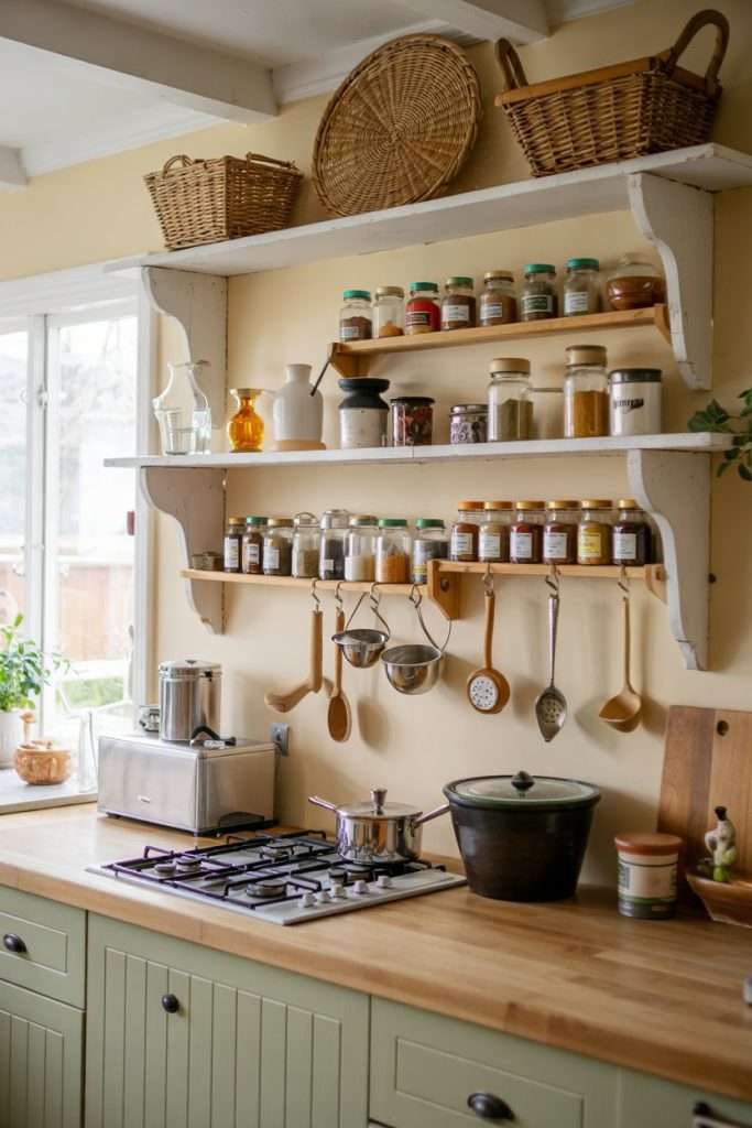 spice display in a cottage kitchen
