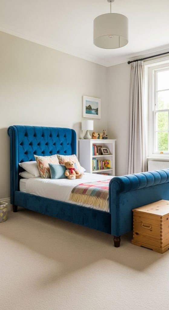 velvet blue bed 