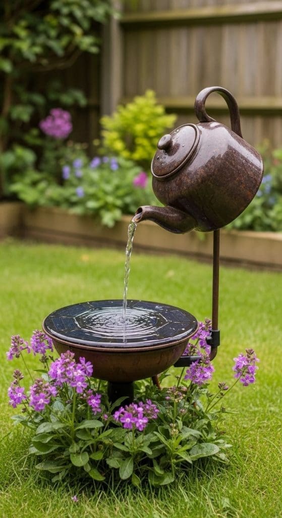 teapot water feature in garden