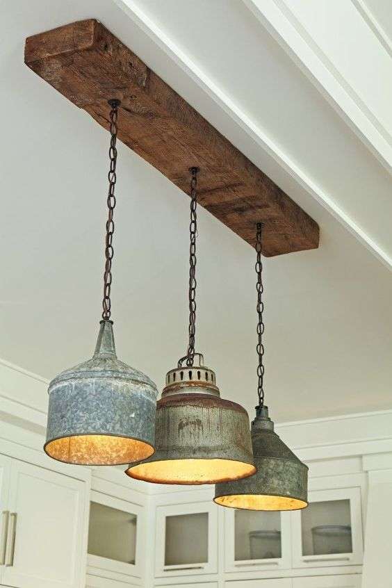 vintage style lights made from old tin in a farmhouse