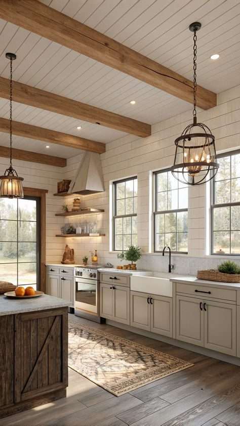 wooden beams in an earthy kitchen