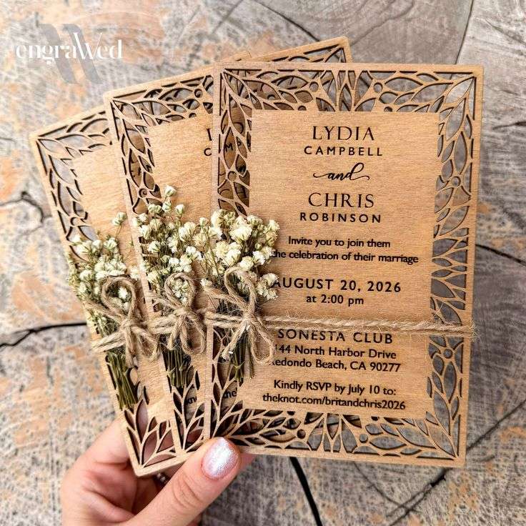 wooden wedding invites for earthy wedding