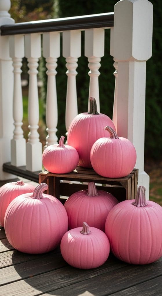 real pumpkins spray painted pink