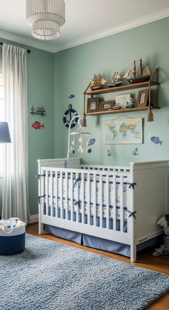 white crib in nautical nursery