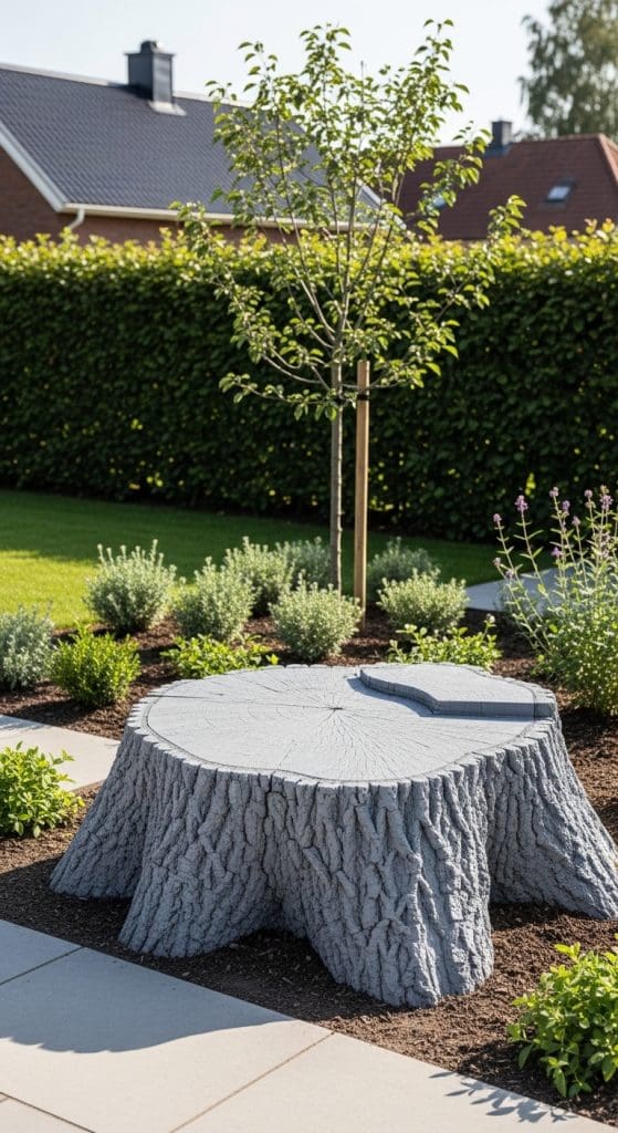 tree stump painted grey