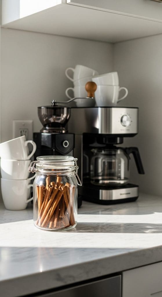 Mason jar with cinnamon sticks inside