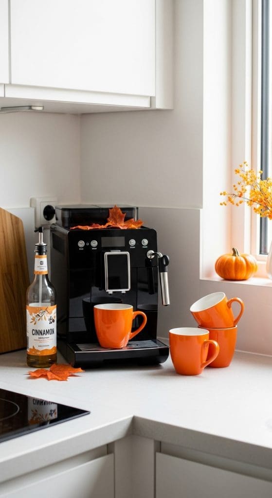 coffee station with orange mugs