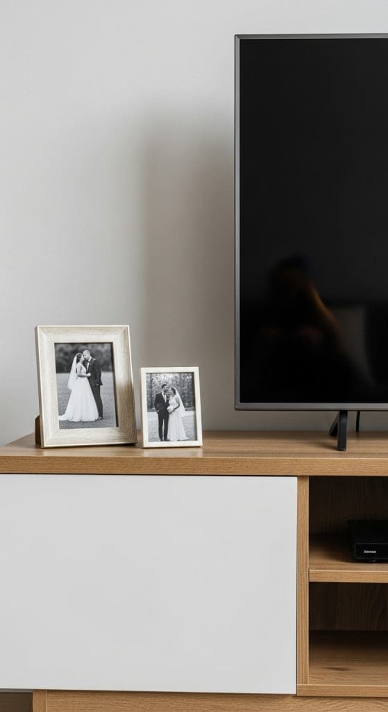 picture frames on tv console
