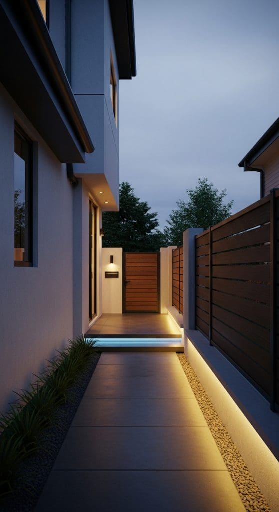 led lighting under fence for a nigh time glow
