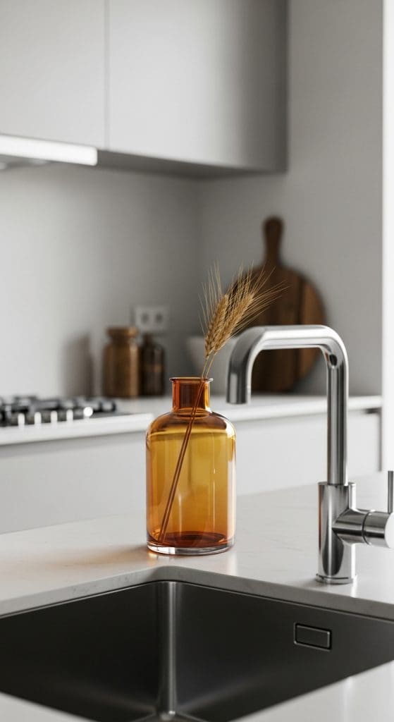 amber colored vase with wheat grass