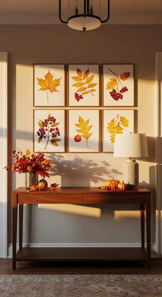 seasonal autumn wall decor above console table