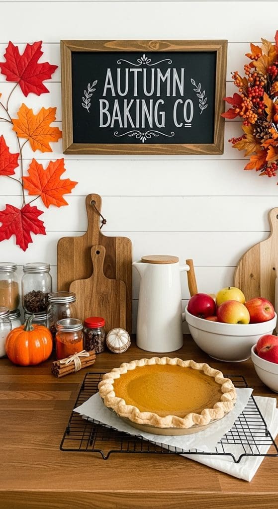 baking corner in kitchen with fall decor