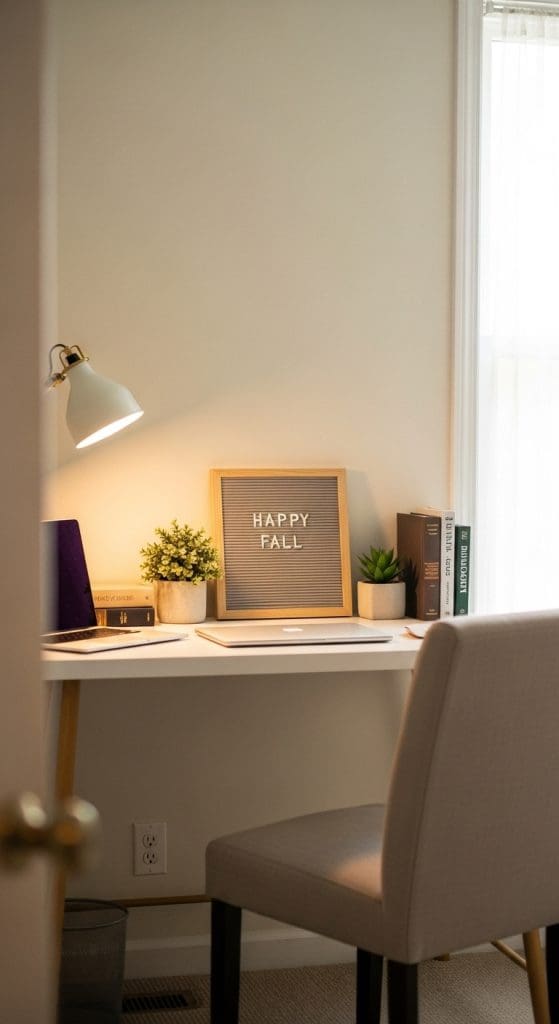Mini Felt letter board on a home office desk Fall Desk Decor