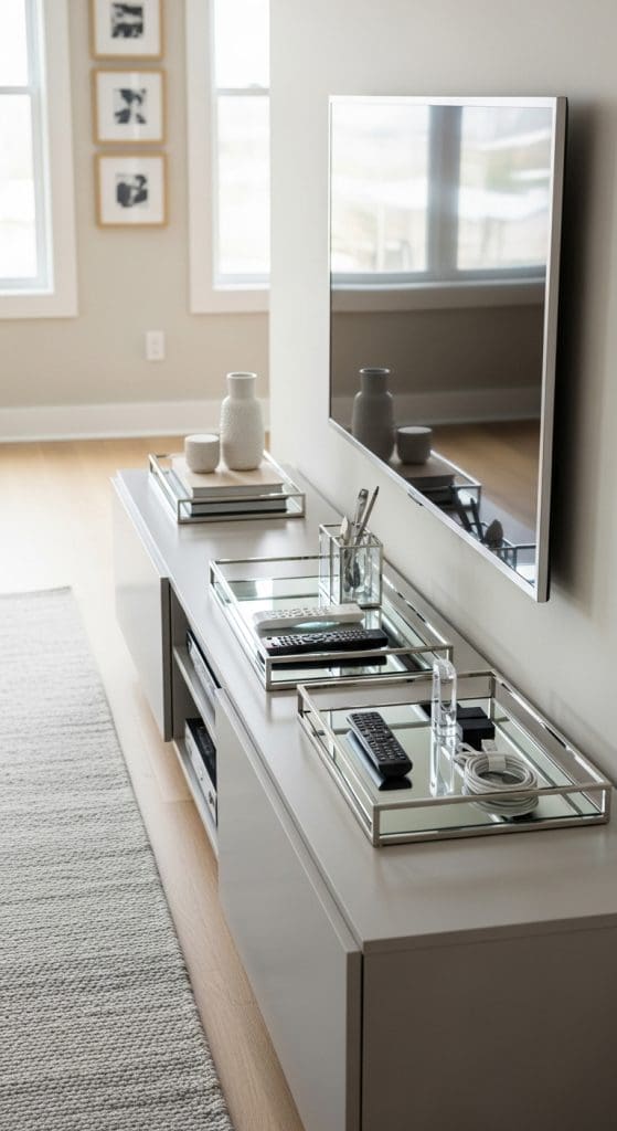 mirror trays on tv console