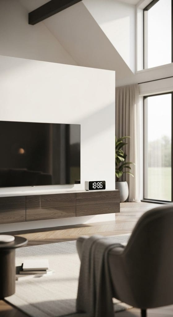 minimal clock on tv console