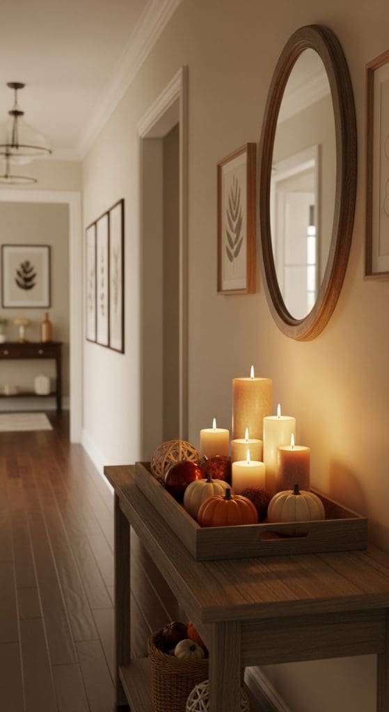 decorative tray with candles for autumn