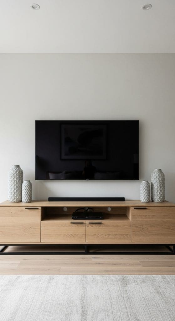 Symmetric balanced vases on console
