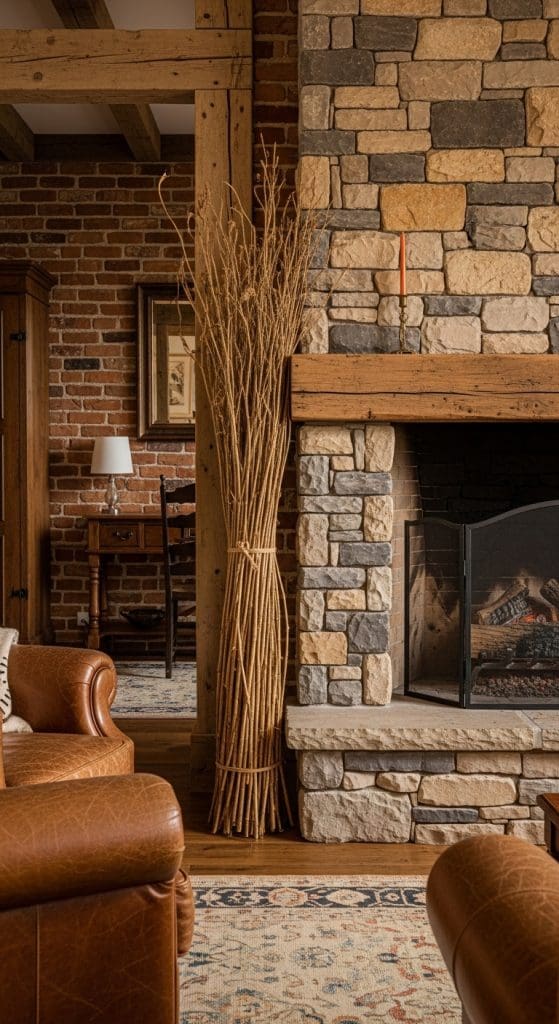 corn stalks next to a fireplace Fall Decor in Front of Fireplace