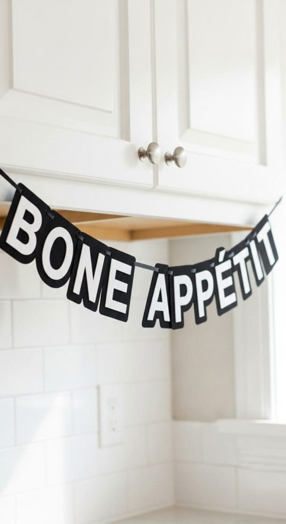 black banner that says "BONE APPETIT" ON IT