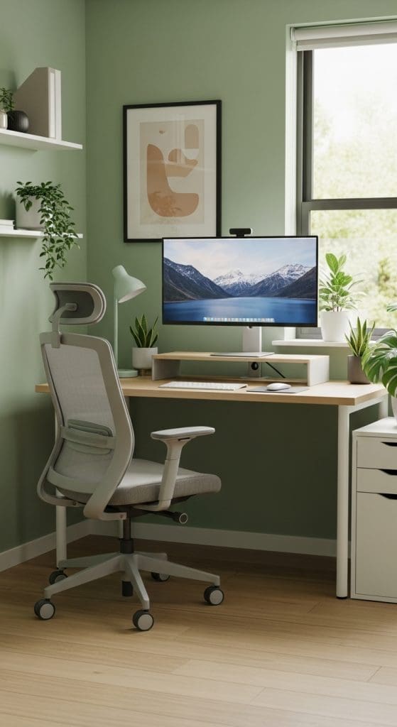 monitor riser the brings monitor up above small desk