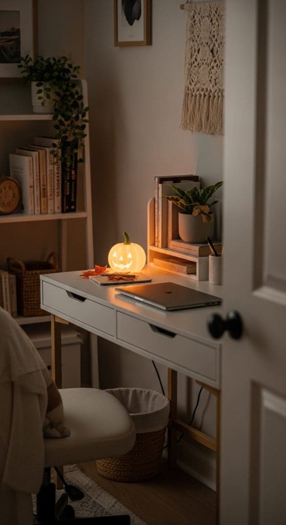cute light up LED pumpkin on a home office desk