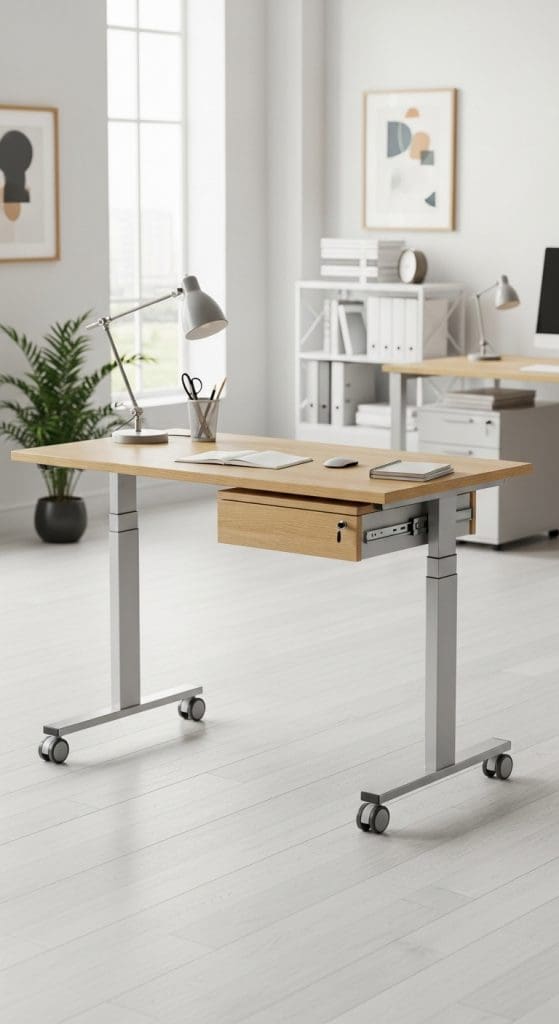 compact desk on wheels Small Desk Setup Ideas