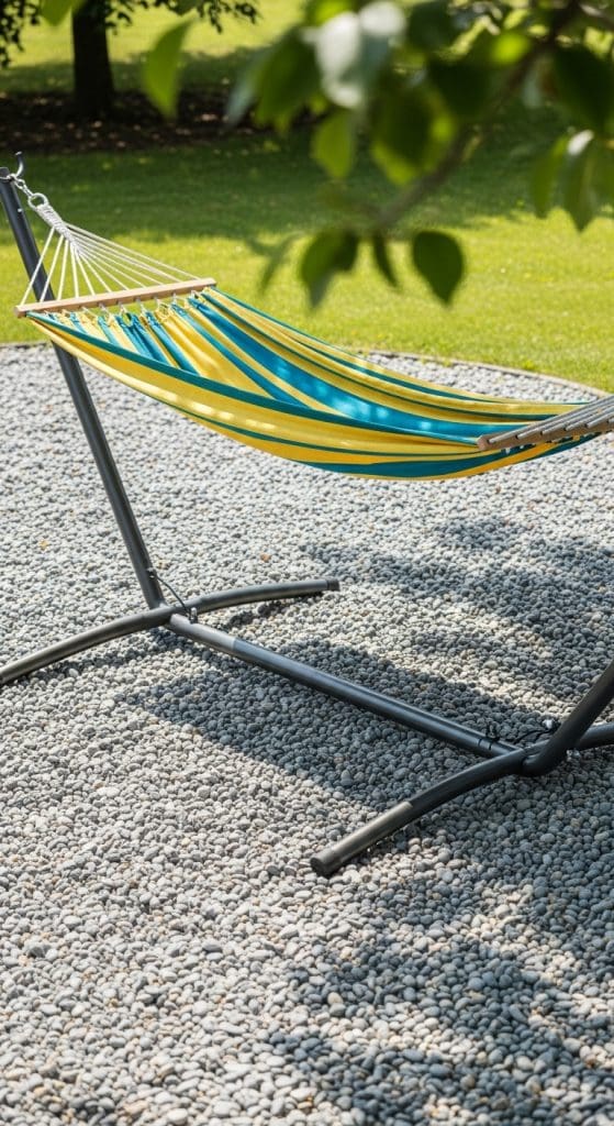 hammock over gravel in yard