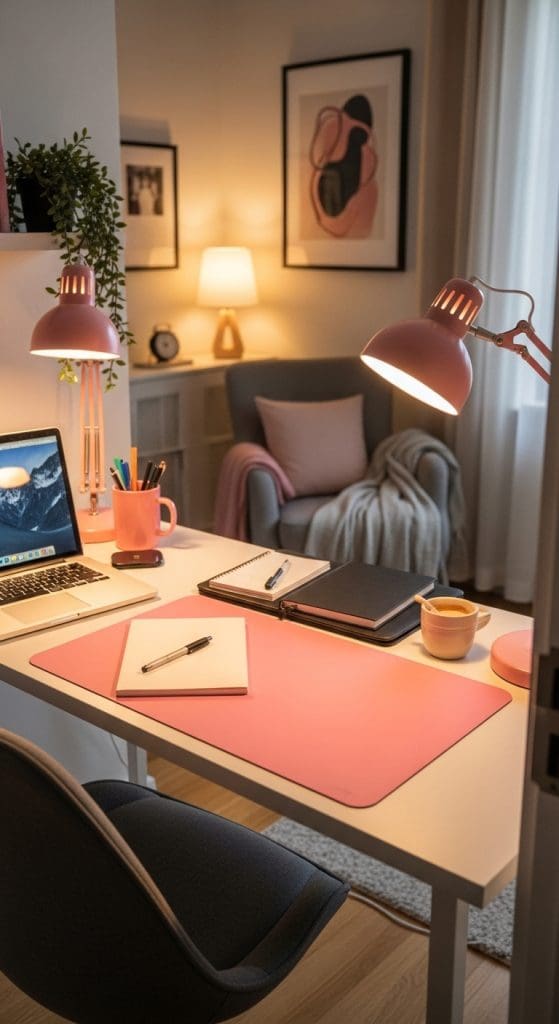 pink desk mat Small Desk Setup Ideas