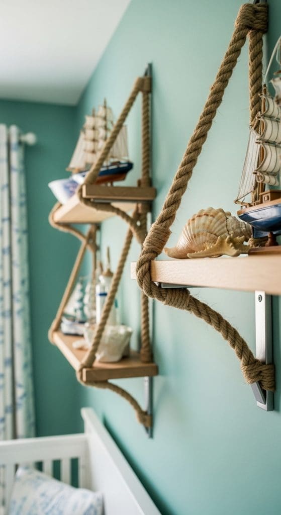 jupe rope around floating shelf brackets