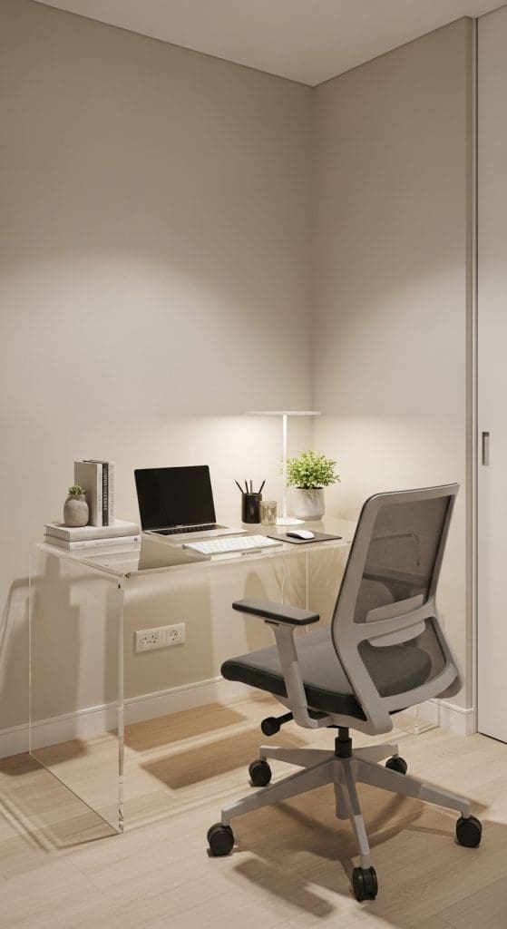 Acrylic desk in a small office space